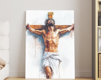 Jesus on the Cross Painting, Crucifixion Art, Christian Wall Art, Biblical Artwork, Jesus Passion, Religious Decor, Jesus Christ Painting