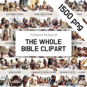 Mega Bibel Clipart Set, 1500 PNG kristen konst, Första Moseboken, Jesu liknelser och bibelkaraktärer för söndagsskola, undervisning och hantverk bild 1