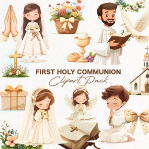 Plus de 30 PNG, sacrement de communion numérique clipart, bel art catholique pour les invitations, art de l'église, scrapbooking, cadeaux personnalisés