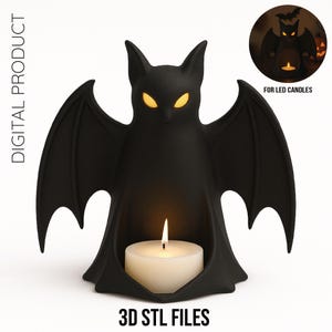 Spooky Bat STL, LED Tealight Holder, 3D Printable Halloween Table or Shelf Decoration, Seasonal Decor image 2