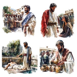 Miracles of Jesus Clipart, 50+ PNG Biblical Scenes, Digital Christian ...