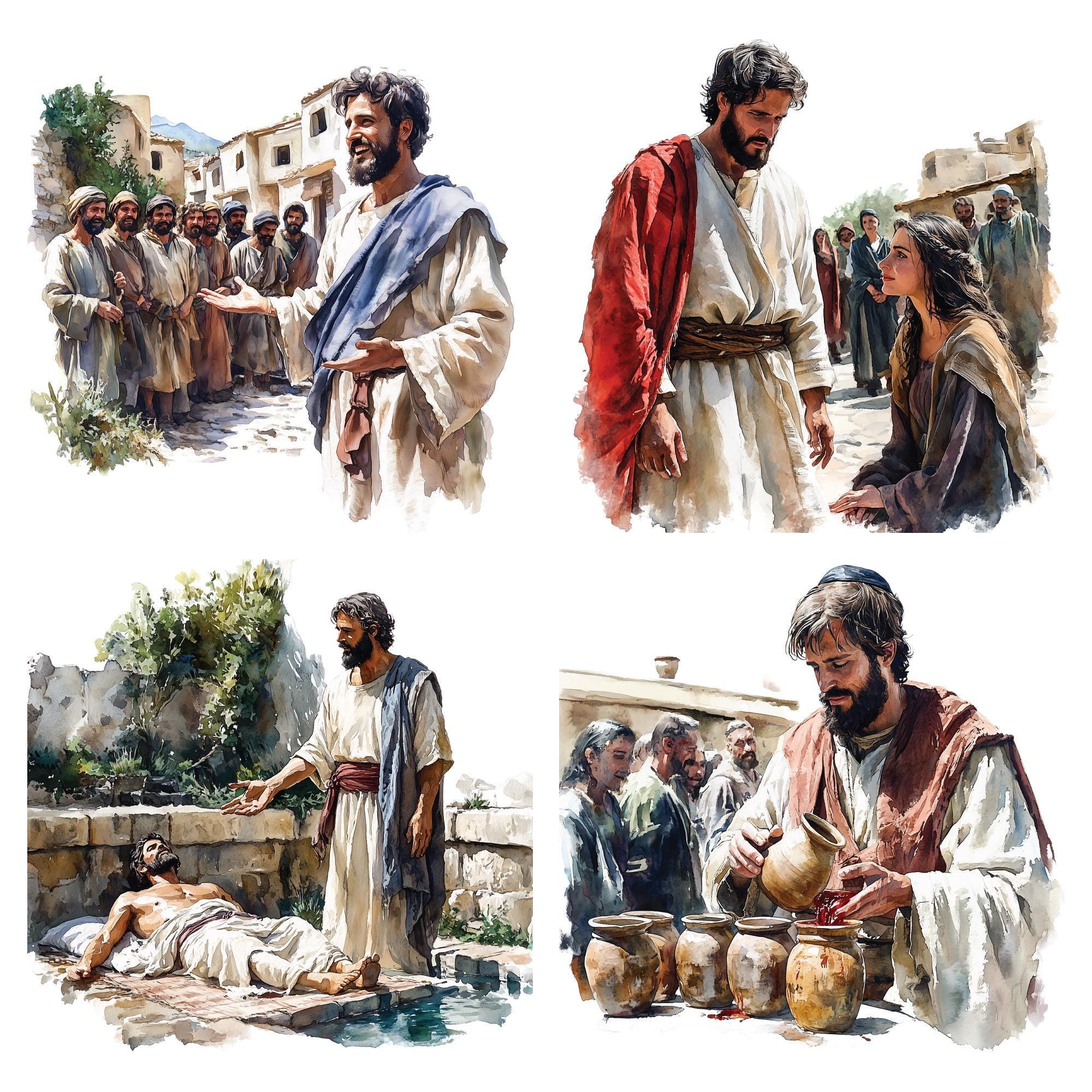 Miracles of Jesus Clipart, 50+ PNG Biblical Scenes, Digital Christian ...