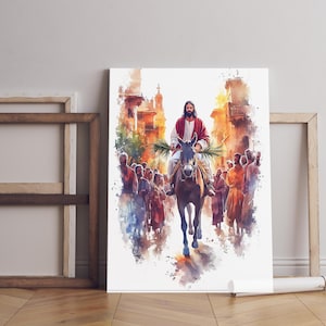 Jesus Triumphal Entry into Jerusalem Print, Palm Sunday Wall Art, Jesus on Donkey Poster, Christian Holy Week Decor, Religious Bible Story