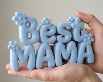 STL-bestand Best Mama, Moederdagcadeau 3D-print, bord met bloemenletters, 3D-afdrukbaar moedercadeau, esthetisch plankdecor, digitale STL