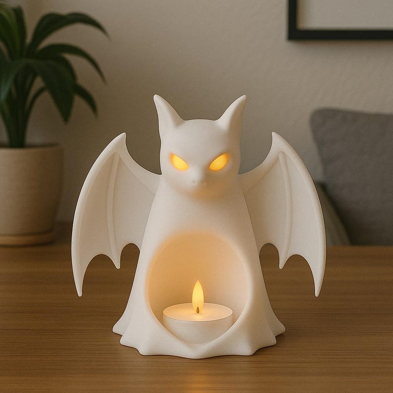 Spooky Bat STL, LED Tealight Holder, 3D Printable Halloween Table or Shelf Decoration, Seasonal Decor image 7
