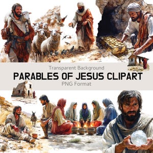 Gleichnisse von Jesus Clipart Bundle, 160+ christliche PNG-Dateien für Sonntagsschule, Bibelunterricht, Kirchenhandwerk & religiöse Drucksachen