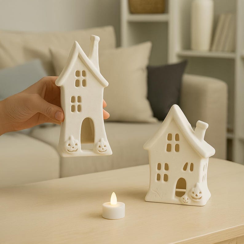 Spooky House with Pumpkins STL, LED Tea Light Holder, Halloween 3D Print Lantern File for Indoor & Tabletop Decoration image 5