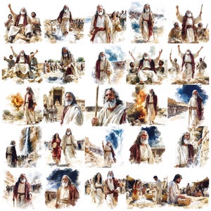 Paquete de imágenes prediseñadas bíblicas de Moisés, más de 130 imágenes PNG de arte digital cristiano para la escuela dominical, el estudio bíblico, imprimibles para la iglesia y manualidades religiosas. imagen 9