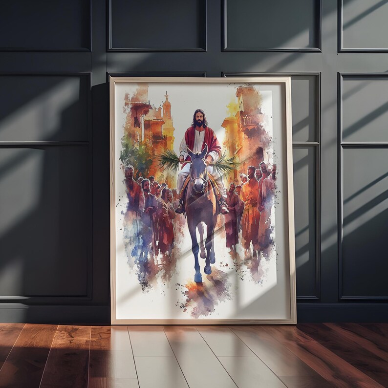 Jesus Triumphal Entry Into Jerusalem Print, Palm Sunday Wall Art, Jesus ...