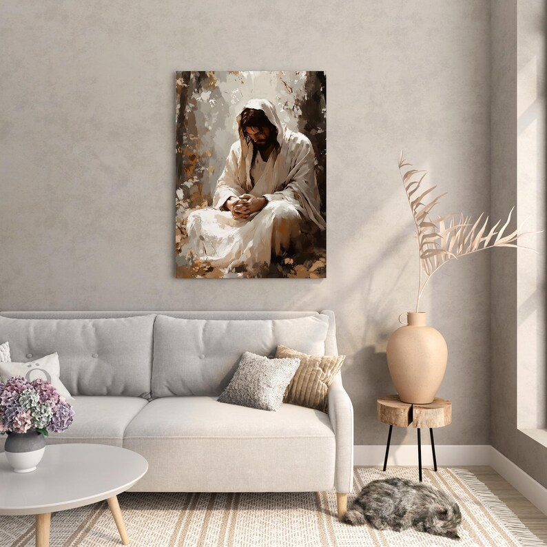 Garden of Gethsemane, Jesus in Prayer, Christian Wall Art, Bible Story Poster, Spiritual Artwork, Inspirational Home Decor Housewarming Gift image 10