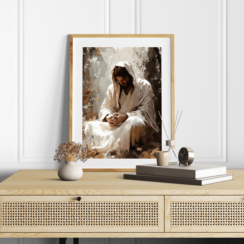 Garden of Gethsemane, Jesus in Prayer, Christian Wall Art, Bible Story Poster, Spiritual Artwork, Inspirational Home Decor Housewarming Gift image 9