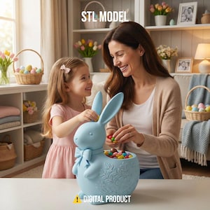Cute Rabbit Candy Dish STL, Aesthetic Floral Bunny Storage 3D Model, Nursery Gift Box for 3D Printing, Spring Animal Treat Holder STL File