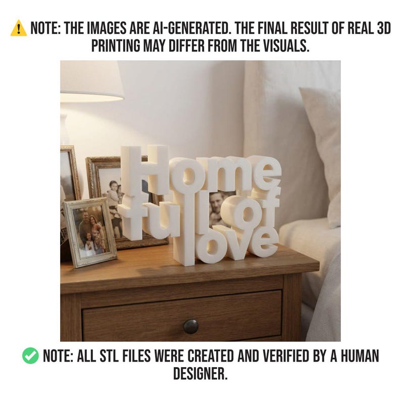 Home Full of Love Zeichen für 3D-Druck, STL Digitale Datei, moderne Typografie Wandkunst, Housewarming Geschenk Dekor, Regal Tischplattenverzierung Bild 4