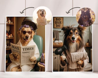 Personalized Digital Dog Portrait in Funny Bathroom Scene, Custom Pet Illustration for Wall Art, Printable Dog Gift, Instant Download File