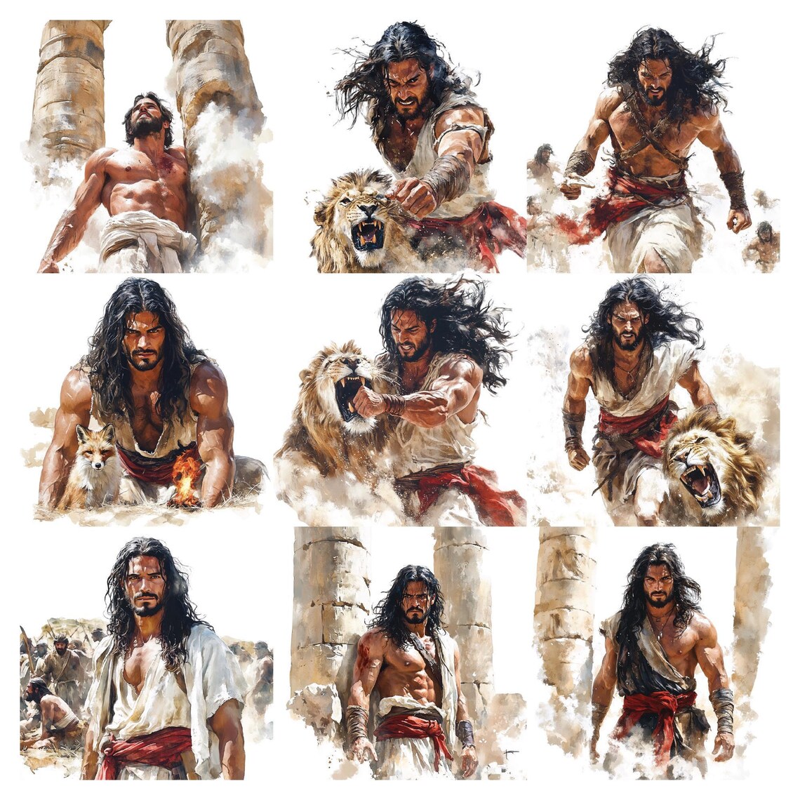 Samson Bible Clipart Bundle, 65 PNG Christian Digital Art for Sunday ...