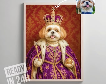 Ilustración de perro al estilo real, retrato digital de mascota renacentista, obra de arte personalizada de perro noble, regalo único para dueños de mascotas, arte de pared imprimible