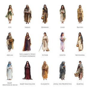 30 Biblical Female Characters, Women of the Bible Clipart Bundle, Digital Download, Christian Artwork, Religious Art for Crafts & Printables image 3