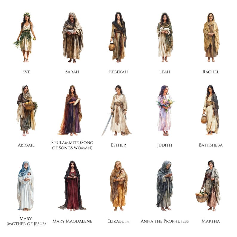 30 Biblical Female Characters, Women of the Bible Clipart Bundle, Digital Download, Christian Artwork, Religious Art for Crafts & Printables image 3