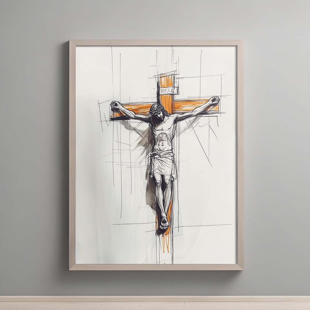 Biblical Crucifixion Scene Digital Print, Jesus on the Cross Poster ...