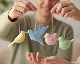 4 Bird Ornaments STL, 3D Printable Origami Bird 3D Model, Hanging Bird Garland for Spring Nursery, Easter Window Decor, Digital STL Bundle