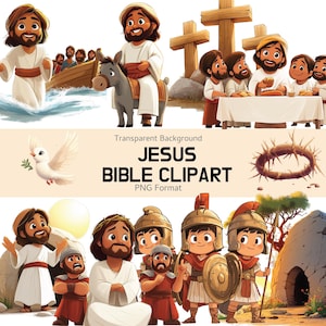Jesus Cartoon Bible Clipart, Cute PNG Set for Kids, Christian Art for Sunday School, Bible Stories, Religious Crafts & Teaching Materials