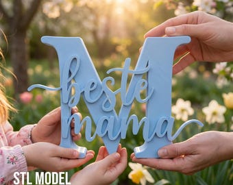 Geschenkidee Muttertag 3D Schriftzug STL, Beste Mama Aufsteller für 3D Druck, Muttertag Deko Datei, Minimalistisches Design, Download