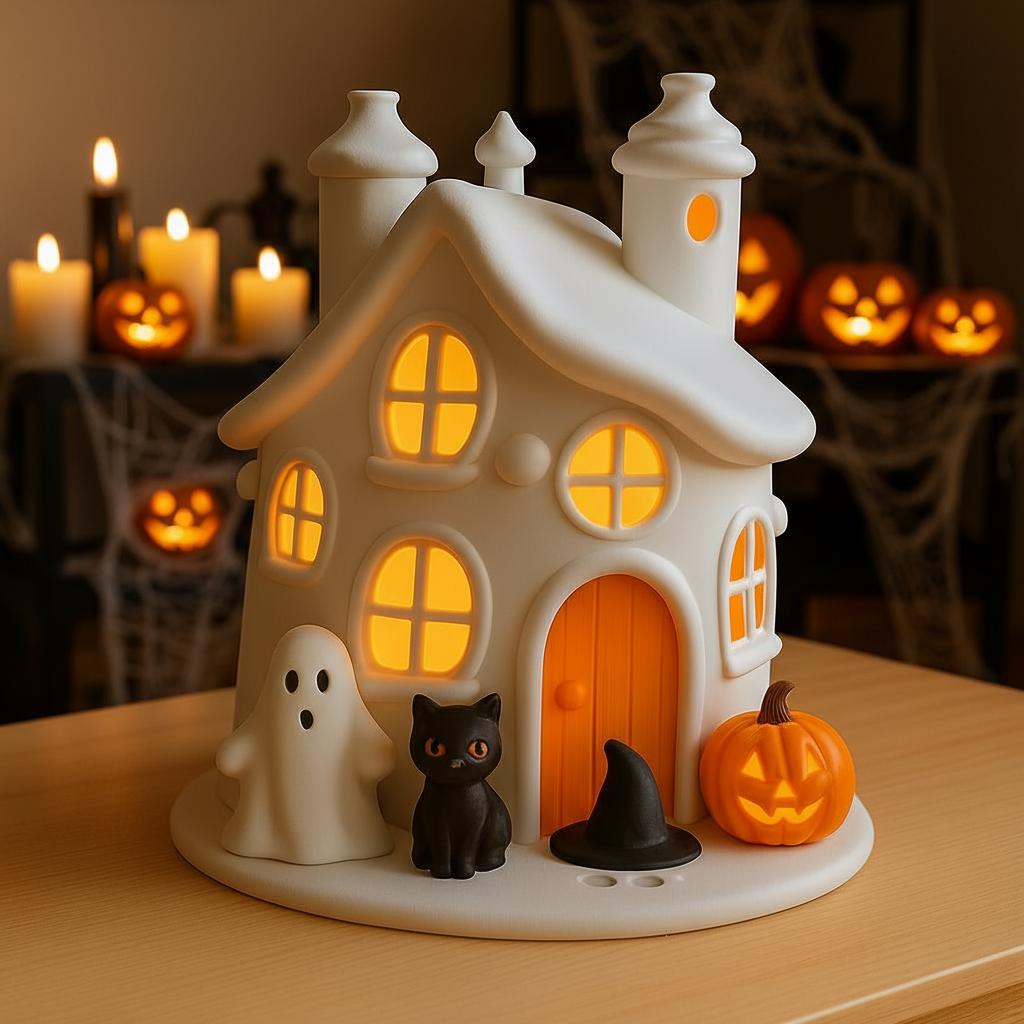 Ghostly Haunted House STL, Halloween Candle Holder 3D Model