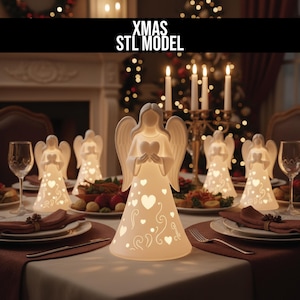 Angel Girl with Heart Tealight Holder STL 3MF, 3D Printable Candle Holder, Winged Angel Figurine, Romantic Christmas Home Décor Digital File