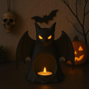 Spooky Bat STL, LED Tealight Holder, 3D Printable Halloween Table or Shelf Decoration, Seasonal Decor image 4