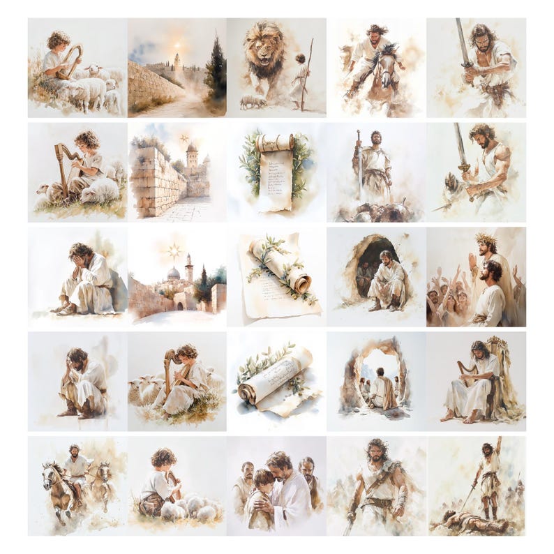 Más de 50 imágenes JPG del guerrero David, imágenes bíblicas de David y Goliat, imágenes religiosas para proyectos, arte cristiano, ilustraciones de historias bíblicas, imágenes digitales. imagen 8