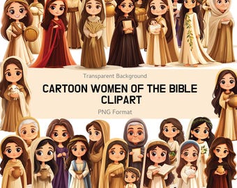 30PNG Cartoon Women of the Bible Clipart, Biblical Characters for Kids Study, Digital Download, Christian Art, Religious Biblical Stories