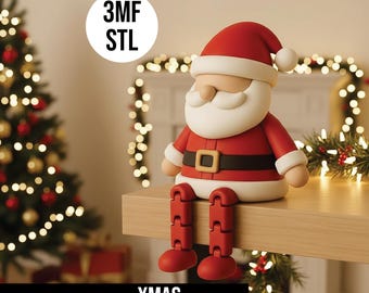 Jolly Flexi Santa STL, 3D Printable Movable-Leg Christmas Figure, Fun Holiday Shelf & Desk Decoration, Festive Digital Toy File