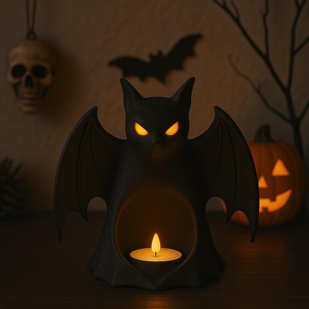 Halloween Bat STL File, 3D Printed Tealight Candle Holder, Spooky Bat