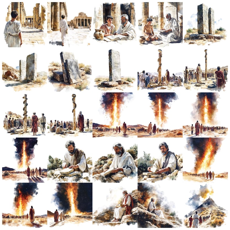 Paquete de imágenes prediseñadas bíblicas de Moisés, más de 130 imágenes PNG de arte digital cristiano para la escuela dominical, el estudio bíblico, imprimibles para la iglesia y manualidades religiosas. imagen 10