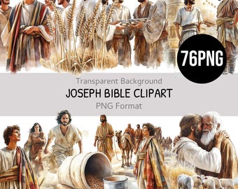 Joseph Bible Clipart, 76 PNG Digital Download, Religious Illustrations, Printable Scripture Art, Faith-Based DIY Projects