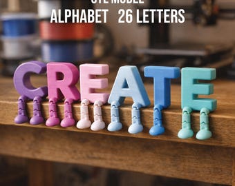 Articulated Alphabet STL Bundle, Flexible Leg Letters for 3D Printing, Fun Shelf Sitter ABC Collection, Animated Style Lettering 3D Model
