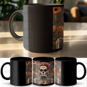 Day of the Dead Mug, Calavera Tumbler, Sugar Skull, Dia de los Muertos Decor, Colorful Floral Art, Decorative Mexican Skeleton Art