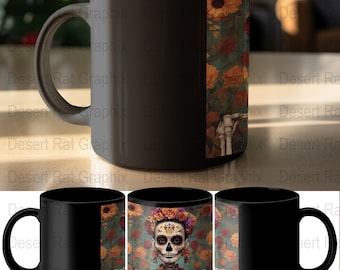 Day of the Dead Mug, Calavera Tumbler, Sugar Skull, Dia de los Muertos Decor, Colorful Floral Art, Decorative Mexican Skeleton Art