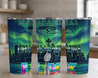 Seahawks Champions Tumbler, Seattle Skyline, Football Fan Gift