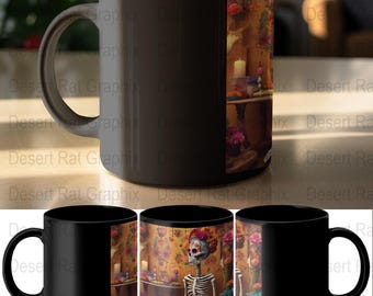 Day of the Dead Mug,Sugar Skull Tumbler,Floral Skeleton Cup,Dia de los Muertos Coffee Mug,Mexican Holiday Drinkware,Gothic Home Decor