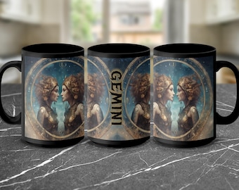 Gemini Zodiac Mug, Astrological Sign Gift, Twins Constellation Coffee Cup, Zodiac Art Novelty Mug, Birthday Gift Idea