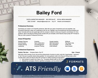 ATS Lebenslaufvorlage: Digitales Marketing, Seo, Social Media (Word, Google Docs, Pages)