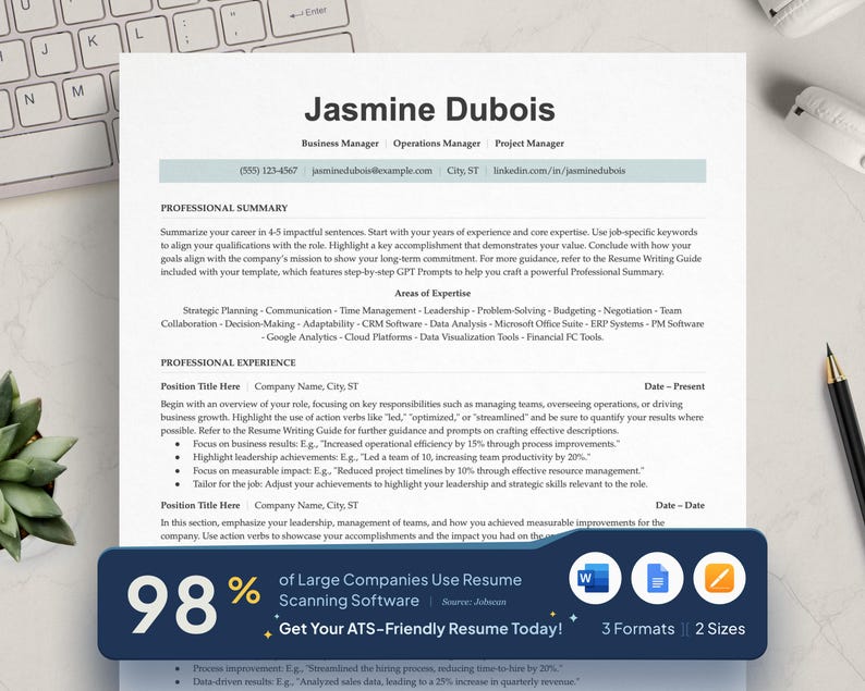 Ats-friendly Resume Template: Modern CV With Cover Letter (google Docs ...