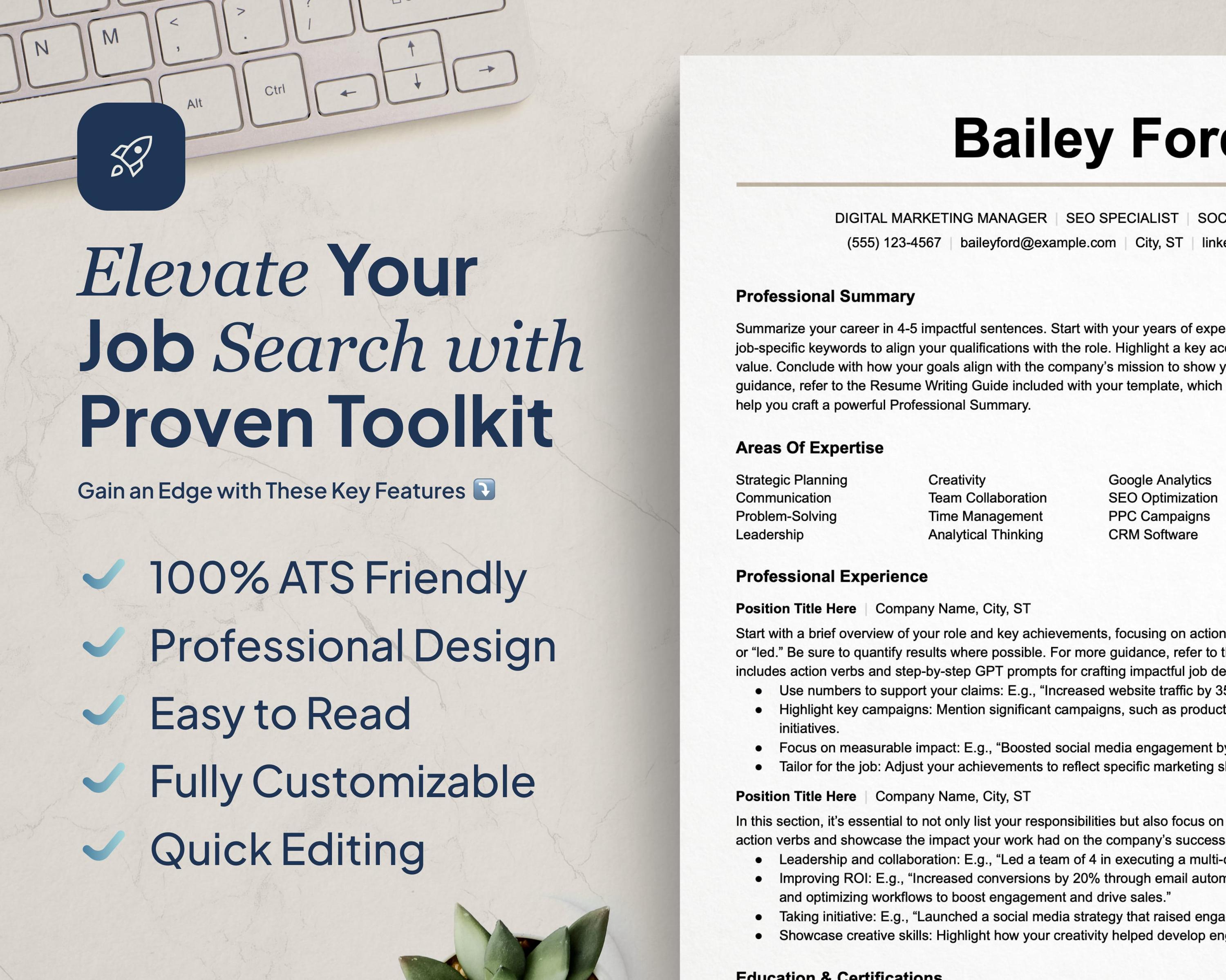 ATS Resume Template: Digital Marketing, SEO, Social Media (word, Google ...