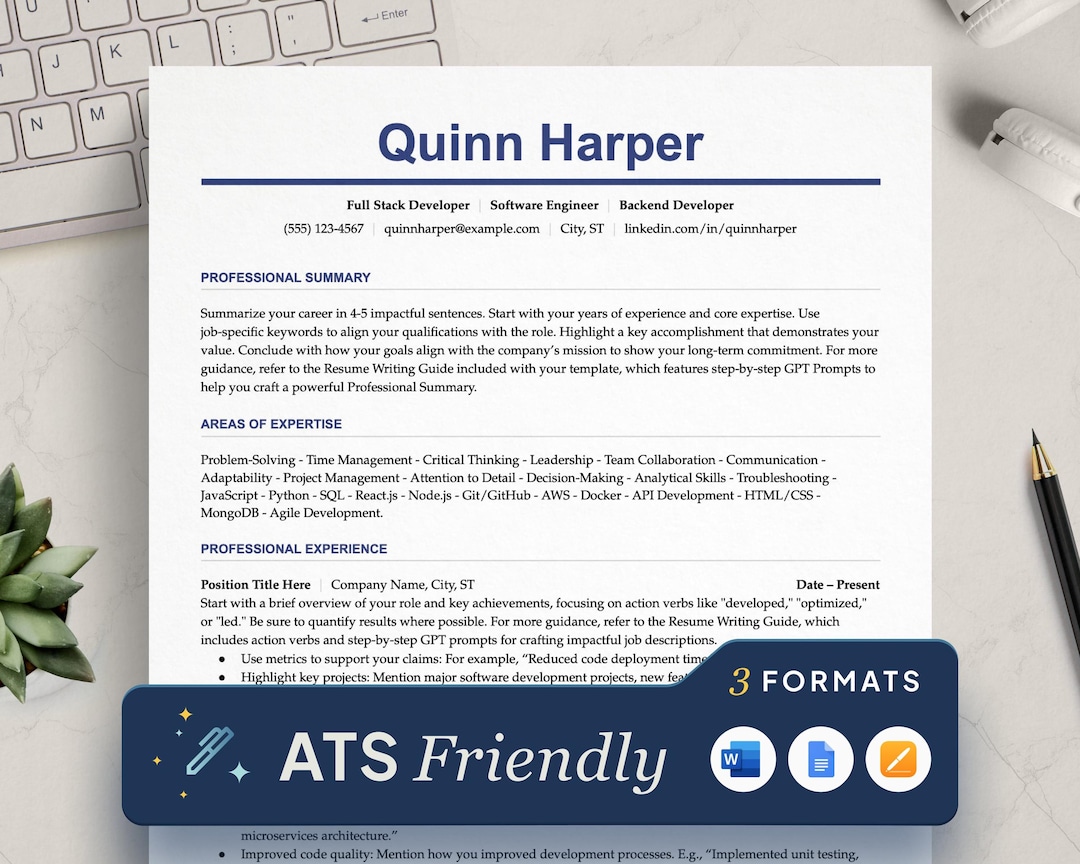 ATS Friendly Resume Template for Full Stack Developer and Software ...