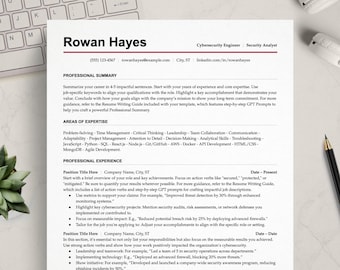Lebenslaufvorlage für Cybersicherheitsspezialisten: ATS-freundliches, modernes Design (google Docs, Word, Pages)