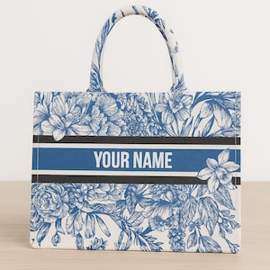 Sac fourre-tout de luxe en toile personnalisé – Sac à main nom personnalisé à imprimé floral | Sac à bandoulière grande capacité printemps-été pour femme, voyage et travail