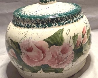 Vintage Lidded Canister Cookie Jar Floral Pottery