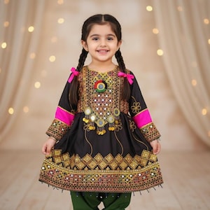Afghanischer Shalwar Kameez: Traditionelles Partykleid, ethnisches Kinderkleid Shalwar - Handgemachtes Kleid für 5 bis 7 Jahre Mädchen, Kleinkinder