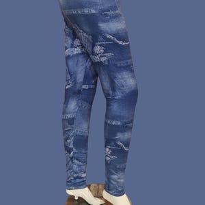 Leggings con estampado de mezclilla azul realista y detalles desgastados: Jeggings elásticos para el día a día / mallas para mujer / pantalones de yoga / cómodos